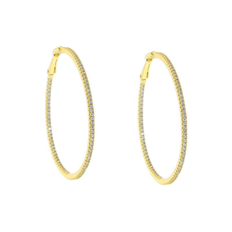 925 Silver CZ Rectangle Huggie Hoop Earrings 45mm