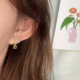 925 Silver Geometric Square Green Zircon Earrings for Women