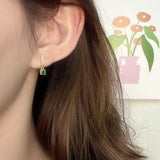925 Silver Geometric Square Green Zircon Earrings for Women