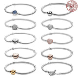 925 Silver Heart Buckle Barrel Bracelet for Charm Beads DIY