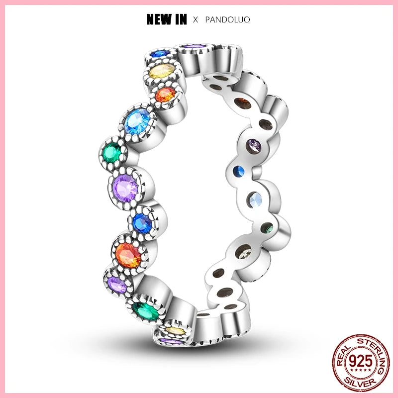 925 Silver Heart Rings with Colorful Zircon for Women