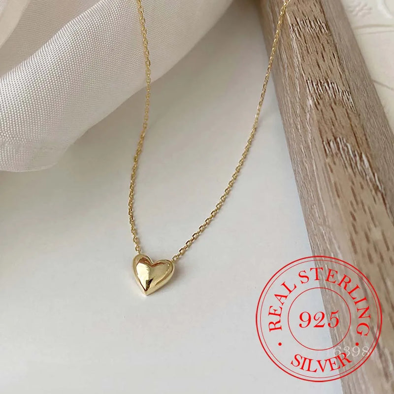 925 Silver Love Heart Choker Necklace Pendant 14K Plated