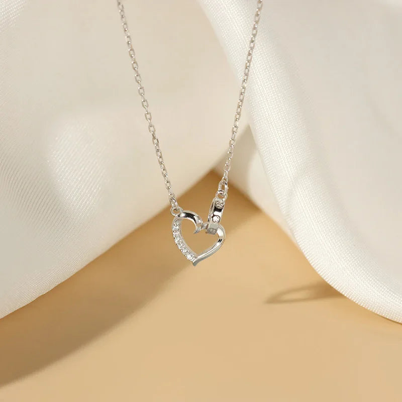 925 Silver Love Heart Choker Necklace for Women Wedding Party Jewelry Gift