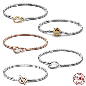 925 Silver Heart Link Clasp Bracelet for Women