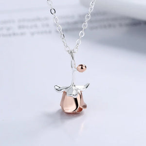 925 Silver Rose Flower Choker Necklace Pendant 14K Plated