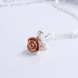 925 Silver Rose Flower Choker Necklace Pendant 14K Plated