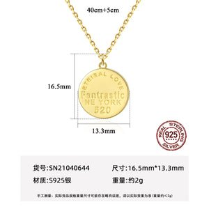 Sterling Silver Round Choker Necklace 14K Plated Pendant for Women