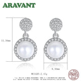 925 Silver Round CZ Pearl Stud Earrings Womens Jewelry