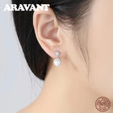 925 Silver Round CZ Pearl Stud Earrings Womens Jewelry