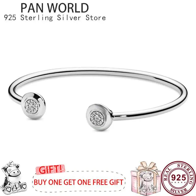 925 Sterling Silver Round Opening Letter Women's Pan Bracelet