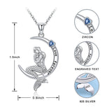 925 Sterling Silver Mermaid Moon Necklace Pendant for Girls Women