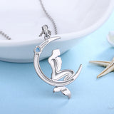 925 Sterling Silver Mermaid Moon Necklace Pendant for Girls Women
