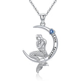 925 Sterling Silver Mermaid Moon Necklace Pendant for Girls Women