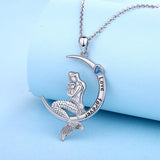 925 Sterling Silver Mermaid Moon Necklace Pendant for Girls Women
