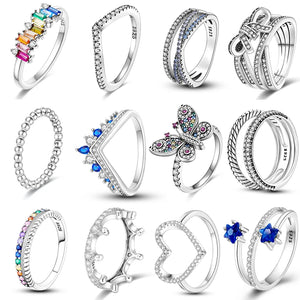 925 Silver Classic Rings Zircon Heart Flower Ring