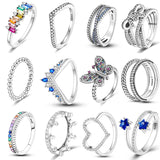 925 Silver Classic Rings Zircon Heart Flower Ring