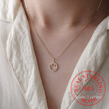 925 Silver Smile Face Choker Necklace 14K Plated Pendant for Women