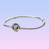 925 Silver Snake Chain Bracelet w/ Flower Clasp, Birthday Gift