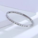 925 Silver Wedding Bangle Smooth Roman Numeral Elegant Engagement Bracelet