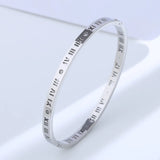 925 Silver Wedding Bangle Smooth Roman Numeral Elegant Engagement Bracelet