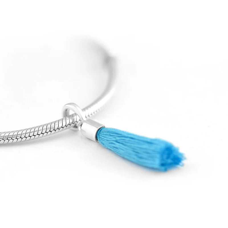 925 Silver Clear Fabric Tassel Dangle Charm for Women Charm Bracelets