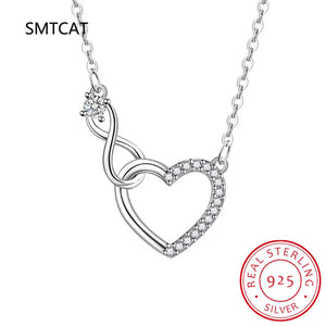 925 Silver CZ Forever Love Heart Infinity Pendant Necklace Gift