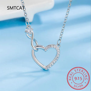 925 Silver CZ Forever Love Heart Infinity Pendant Necklace Gift