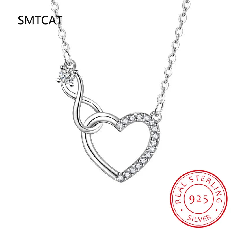 925 Silver CZ Forever Love Heart Infinity Pendant Necklace Gift