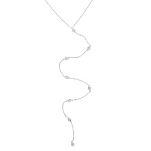 925 Silver CZ Link Long Chain Necklace Women Sweater Jewelry Y Shape Lariat