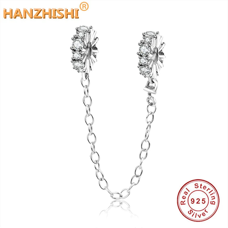 925 Silver CZ Safety Chain Bead for Charm Bracelet DIY Jewelry