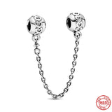 925 Silver Clear Daisy Flower Butterfly Heart Safety Chain Charm Bead