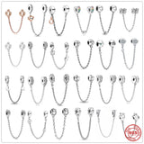 925 Silver Clear Daisy Flower Butterfly Heart Safety Chain Charm Bead