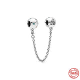 925 Silver Clear Daisy Flower Butterfly Heart Safety Chain Charm Bead