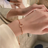 925 Silver Clear Zircon Heart Bracelet Adjustable Tennis Bracelet