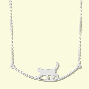 925 Sterling Silver Climbing Cat Pendant Necklace
