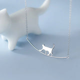 925 Sterling Silver Climbing Cat Pendant Necklace