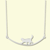 925 Sterling Silver Climbing Cat Pendant Necklace