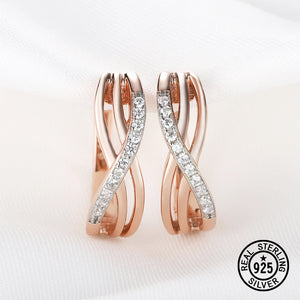 925 Silver Clip Earrings Rose Plating CZ Micro Pave Setting