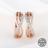 925 Silver Clip Earrings Rose Plating CZ Micro Pave Setting