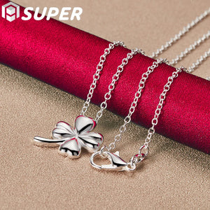 925 Silver Clover Flower Pendant Necklace 18 Inch Chain Women Wedding Charm