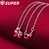 925 Silver Clover Flower Pendant Necklace 18 Inch Chain Women Wedding Charm