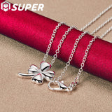925 Silver Clover Flower Pendant Necklace 18 Inch Chain Women Wedding Charm