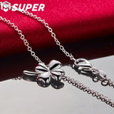 925 Silver Clover Flower Pendant Necklace 18 Inch Chain Women Wedding Charm