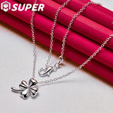 925 Silver Clover Flower Pendant Necklace 18 Inch Chain Women Wedding Charm