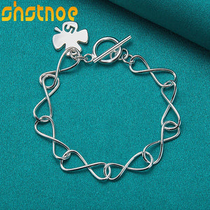 925 Silver Clover Leaves Lucky No. 5 Chain Bracelet Women Party Charm Jewelry