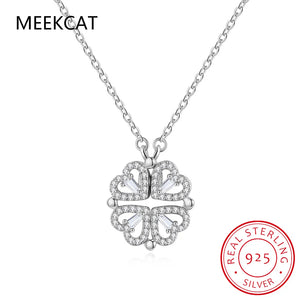 925 Silver Clover Necklace Four Leaf Heart Shape Pendant Choker
