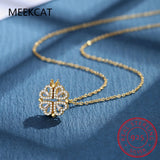 925 Silver Clover Necklace Four Leaf Heart Shape Pendant Choker