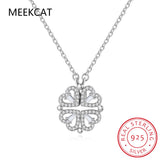 925 Silver Clover Necklace Four Leaf Heart Shape Pendant Choker