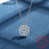 925 Silver Clover Necklace Four Leaf Heart Shape Pendant Choker
