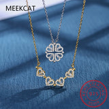 925 Silver Clover Necklace Four Leaf Heart Shape Pendant Choker